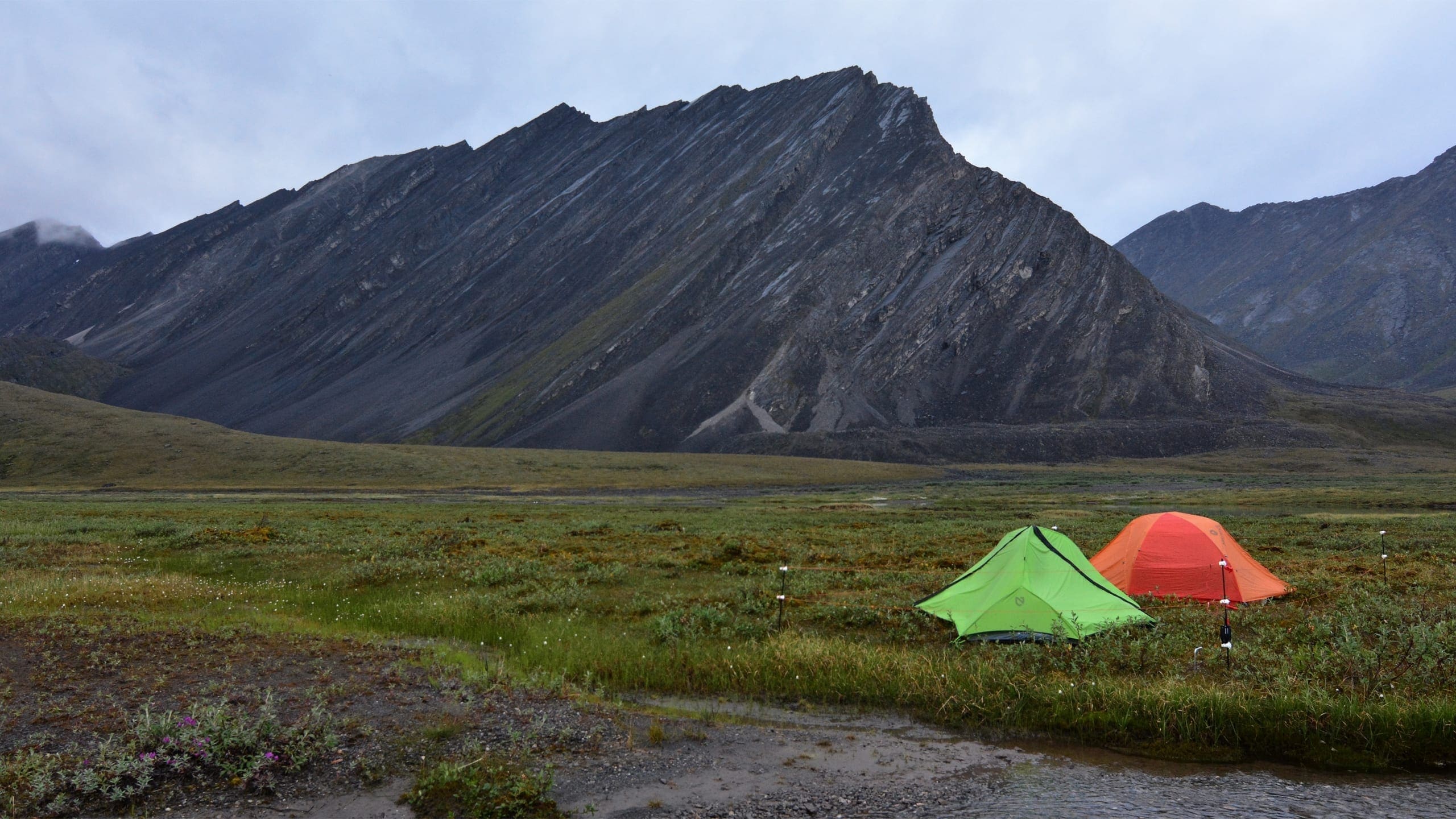 Camp below an unnamed mountain in Gates of the Arctic National Park. Central Brooks Range, Alaska