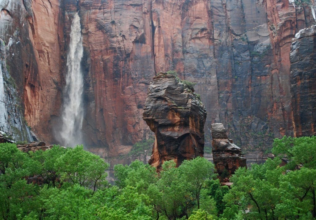 December 2020 - Park of the Month 7 Water bursts from Telephone Canyon at the Temple of Sinawava