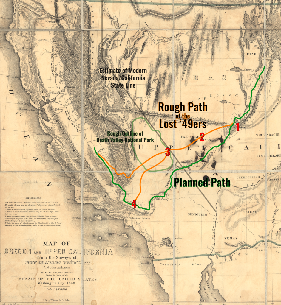 March 2021 - Park of the Month 7 A map from 1848 with an overlay of the route the '49ers took.