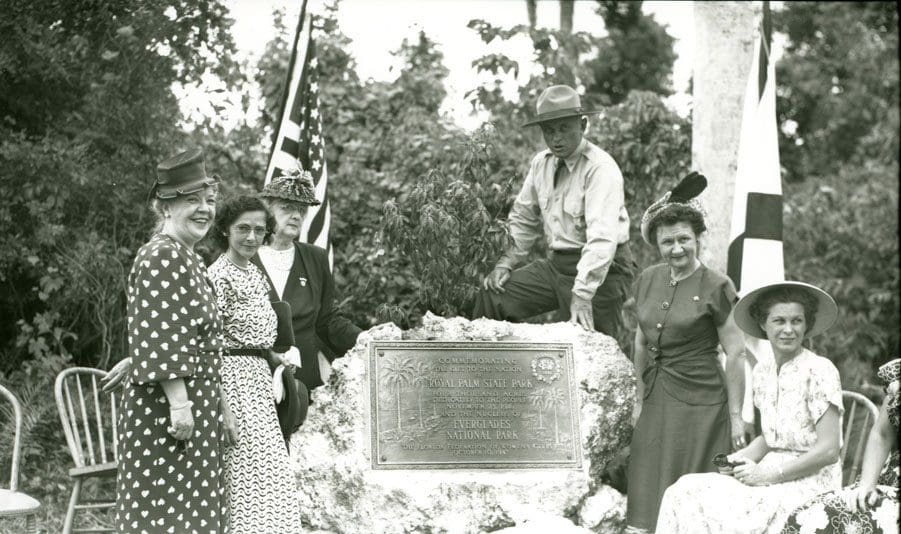 March 2022 - Park of the Month 9 Daniel Beard and members of Florida Federation of Women Club, presentation of plaque, October 10, 1947