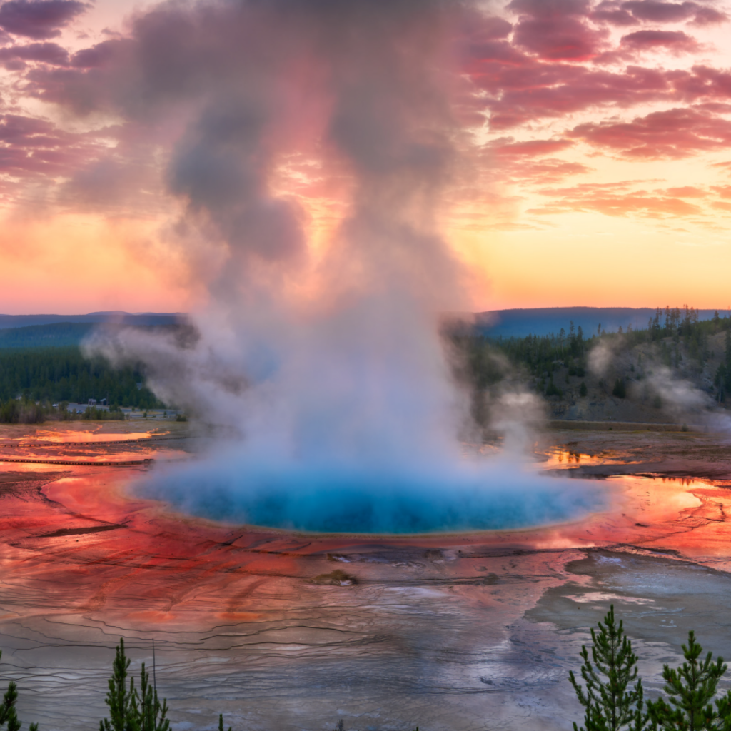 Grand Prismatic Spring at Sunrise in Yellowstone National Park